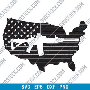 American flag vector with a Gun Design file - SVG DXF EPS PNG