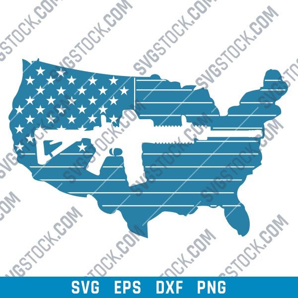 American flag vector with a Gun Design file - SVG DXF EPS PNG