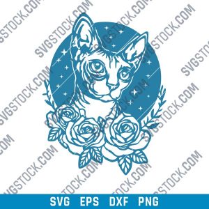 Cat with flowers and stars Design file - SVG DXF EPS PNG