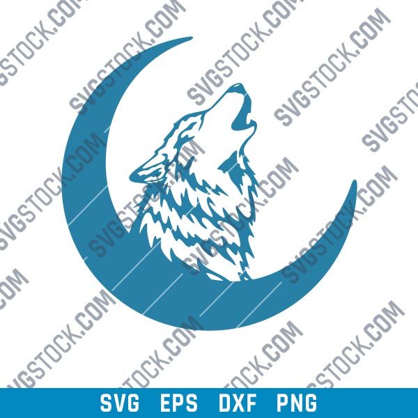 Wolf Crescent Moon Art Vector Design file - SVG DXF EPS AI CDR