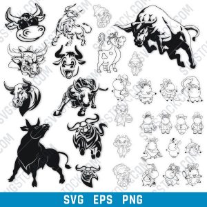 Bull set design files – SVG EPS PNG