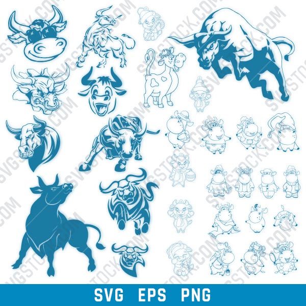 Bull set design files – SVG EPS PNG