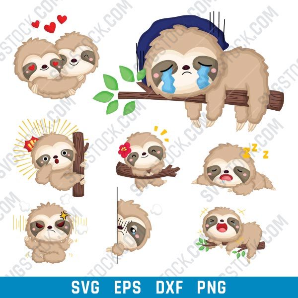 Sloths set design files – SVG DXF EPS PNG