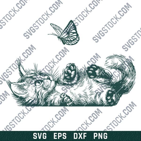 Cute Cat with butterfly vector design files - DXF SVG EPS PNG