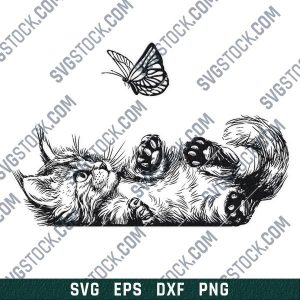 Cute Cat with butterfly vector design files - DXF SVG EPS PNG