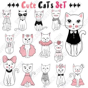 Cute cats set vector design files - SVG EPS PNG - P071