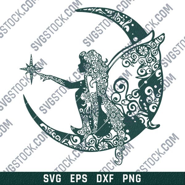 Fairy And Moon Mandala vector design files - DXF SVG EPS PNG