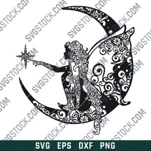 Fairy And Moon Mandala vector design files - DXF SVG EPS PNG