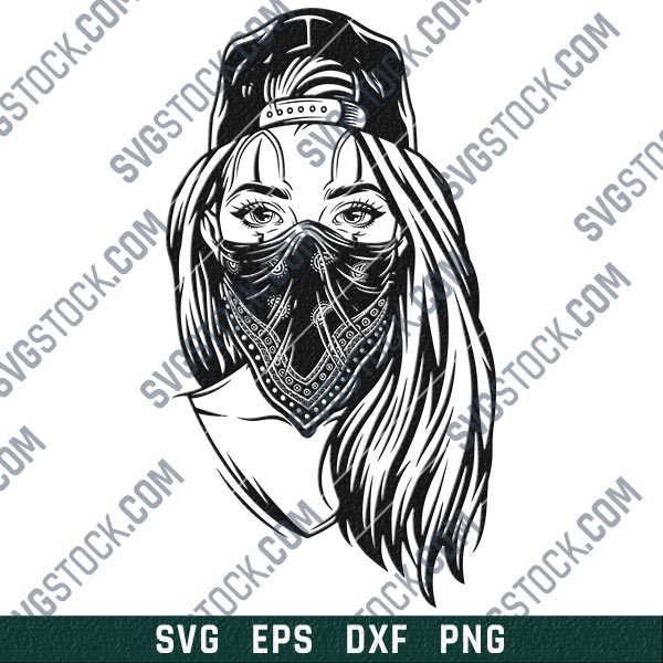 Gangster girl with skull mask design files design files - SVG DXF EPS PNG