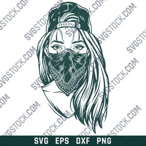 Gangster girl with skull mask design files - SVG DXF EPS PNG