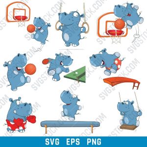Hippo boxer set design files - SVG EPS PNG
