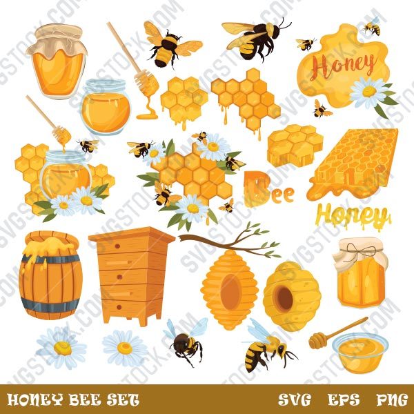 Honey bee set vector design files - SVG EPS PNG - P087