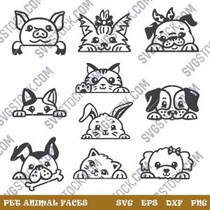 Pet animal faces vector design files - DXF SVG EPS PNG - P074