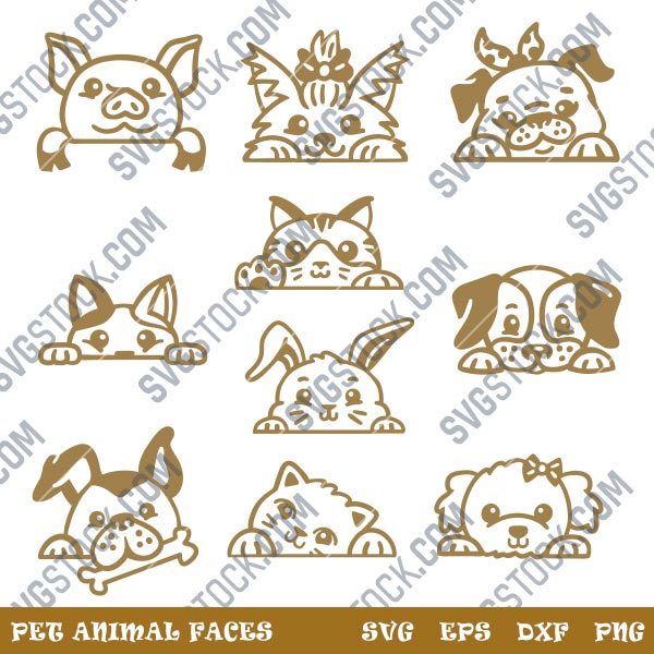 Pet animal faces vector design files - DXF SVG EPS PNG - P074