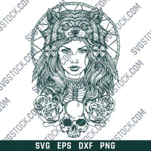 Tribal indian woman wolf design files – SVG DXF EPS PNG