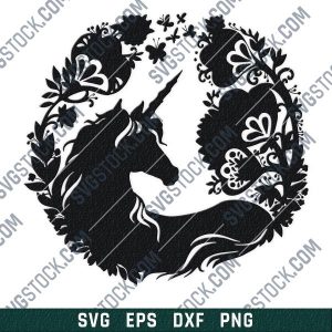 Unicorn with galaxy flowers vector design files - DXF SVG EPS PNG