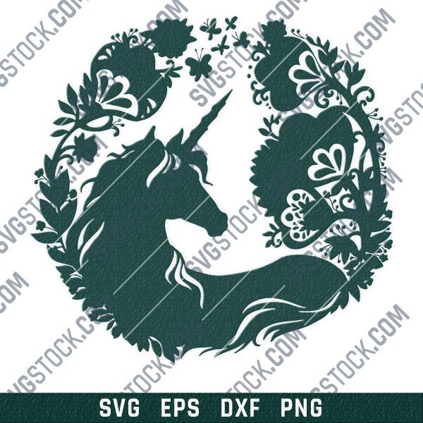 Unicorn with galaxy flowers vector design files - DXF SVG EPS PNG