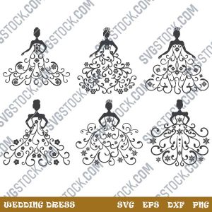 Wedding dress vector design files - DXF SVG EPS PNG