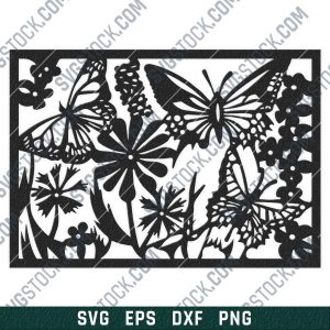 Butterfly flowers wall decor design files - SVG DXF EPS PNG