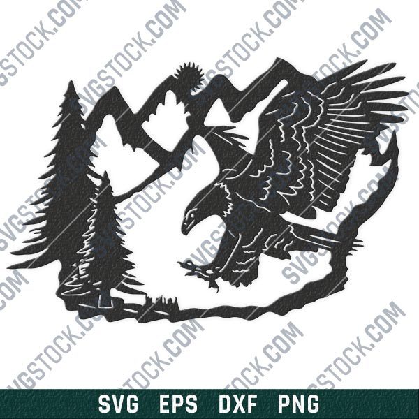 Eagle and pine tree vector design files - SVG DXF EPS PNG