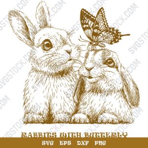 Rabbits with butterfly vector design files - SVG EPS DXF PNG