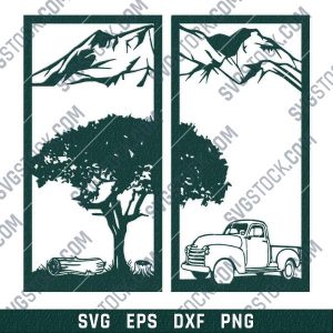 Tree with mountain decal and car design files - SVG DXF EPS PNG