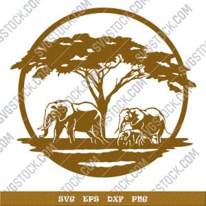 Elephant family walking towards a water - DXF SVG EPS AI CDR