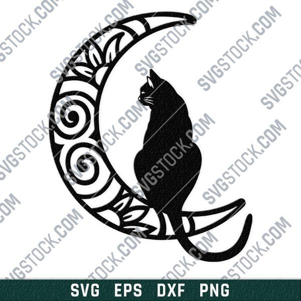 Cat moon vector design files - SVG DXF EPS PNG