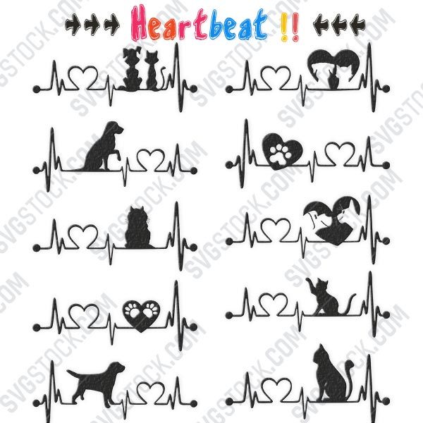 Heartbeat vector design files - SVG DXF EPS PNG