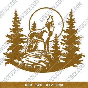 Wolf moon tree pine vector design files - SVG DXF EPS PNG