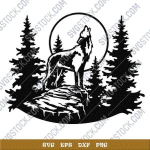 Wolf moon tree pine vector design files - SVG DXF EPS PNG