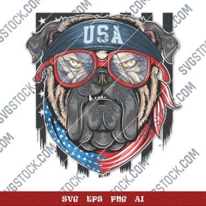 Bulldog with USA flag bandana