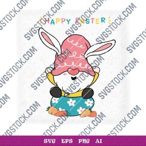 Cute bunny gnome on egg with carrot happy easter