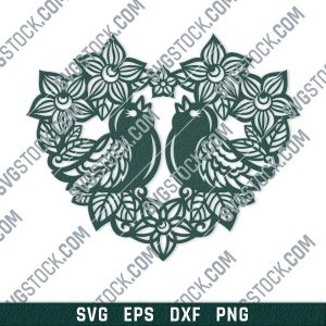 Heart flowers with birds vector design files - SVG DXF EPS PNG