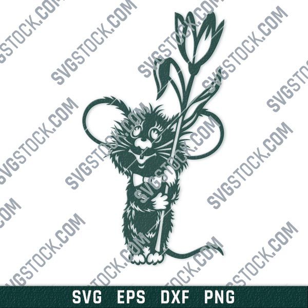 Mouse with flower vector design files - SVG DXF EPS PNG