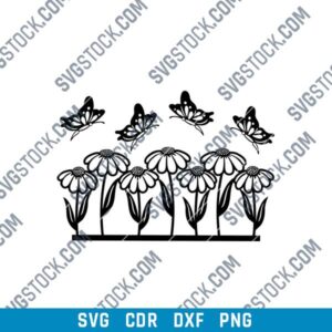 Flowers with Butterflies DXF Design