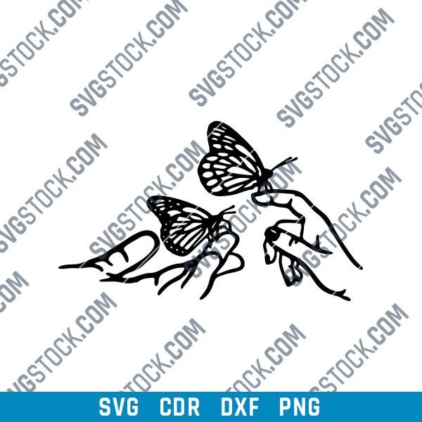 Decorative Hand with Butterflies DXF File