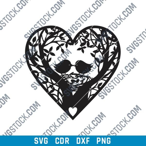 Lovely Birds Heart DXF File