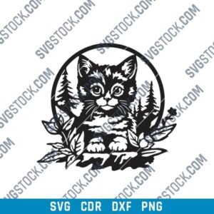 Cat with Flowers DXF Files