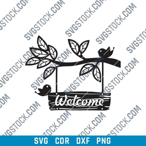 Welcome sign tree branch birds